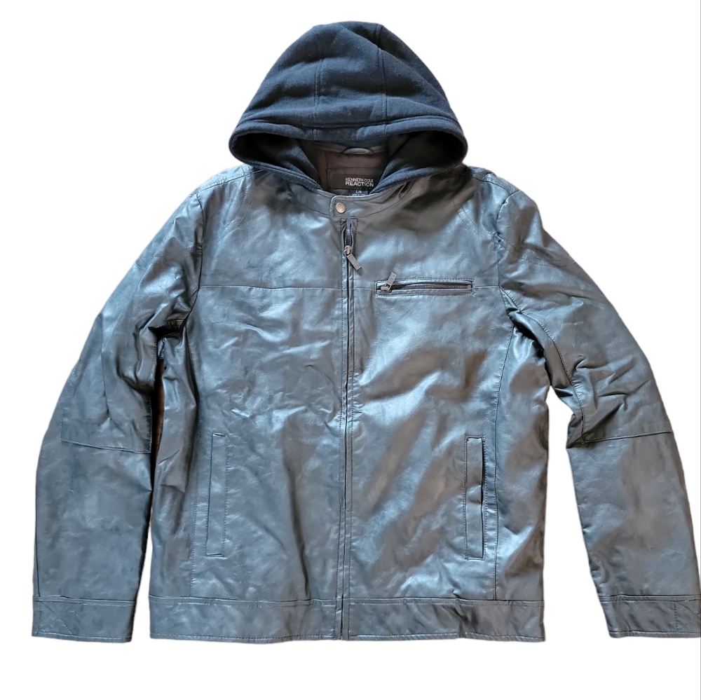 Men's Kenneth Cole leather jacket with detachable hood